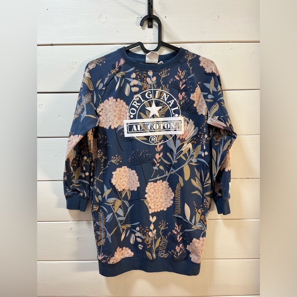 ORIGINAL AU COTON Floral Tunic Dress Navy – Girls Size 8/9